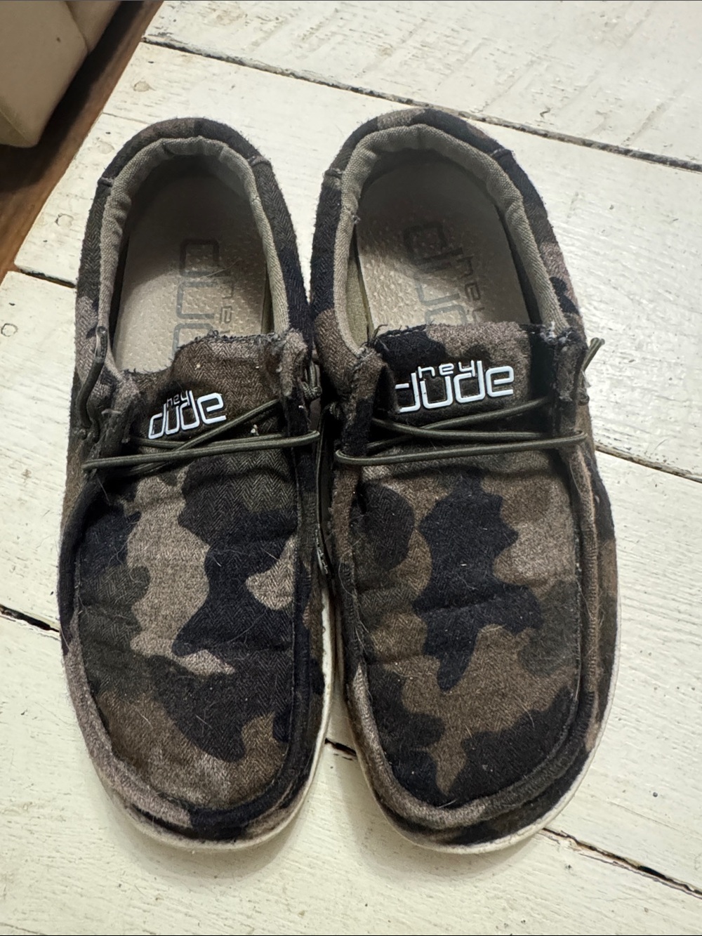 Hey Dude Camo Slip-Ons in Olive Green and Black